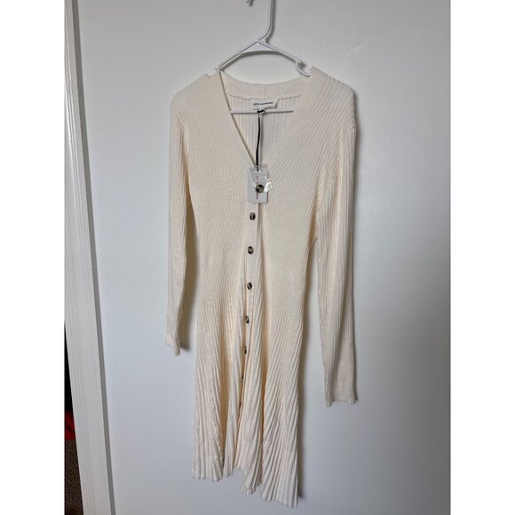 Lucky Brand Dresses & Skirts - Lucky Brand Womens Ribbed Cream Button-Front Cardigan Dress Long Sleeve, new wit